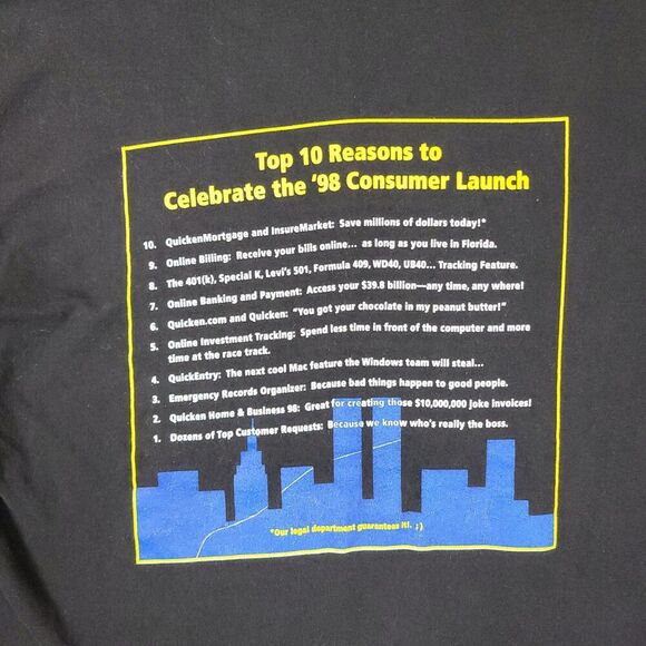 Vintage Quicken '98 T-Shirt Men's XL Black Long Sleeve Tech Dot Com Y2K USA - Picture 8 of 9